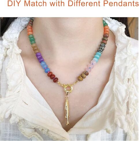 Beaded Gemstone Necklace for Women, Colorful Boho Bead Choker Natural Stone Surfer Beach Rainbow Color Bead 18K Gold Plated DIY Handmade Jewelry Charm Trendy Birthday Gifts in Saudi Arabia