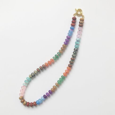 Beaded Gemstone Necklace for Women, Colorful Boho Bead Choker Natural Stone Surfer Beach Rainbow Color Bead 18K Gold Plated DIY Handmade Jewelry Charm Trendy Birthday Gifts in Saudi Arabia