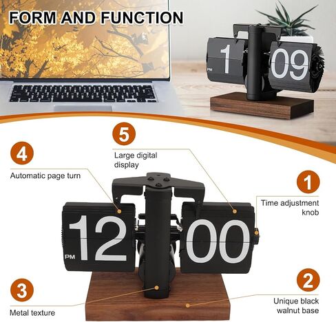 Flip Desk Clock - ساعة طاولة رقمية رقمية ، تصميم كبير للبطارية تعمل بالبطارية التي تعمل بالترس التلقائي للدراسة ، المنزل ، المكتب ، غرفة النوم in Saudi Arabia