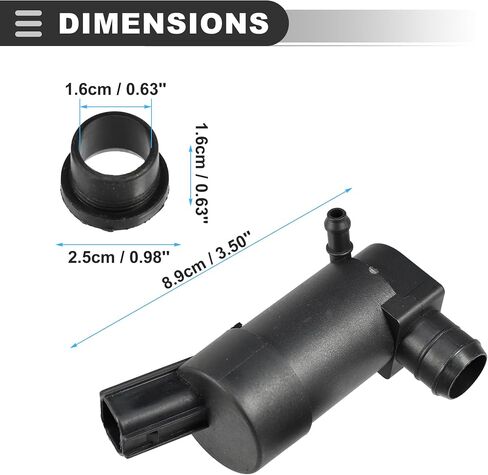 Motoforti Windshield Washer Motor Pump, for Volvo S80 2004-2014, Plastic, with Grommet, Black in Saudi Arabia