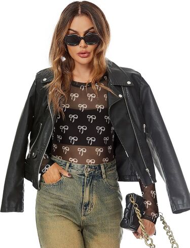 Ecowish Womens Mesh Long Sleeve Floral Tops Tops Club Sear من خلال القمصان المثيرة الخروج in Saudi Arabia