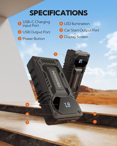 Car Battery Jump Starter, Battery Jump Box, Vehicle Jump Booster with Smart Jumper Cables,LED Light Emergency Car Kits for Vehicles,Arrancador Ae Batería in Kuwait