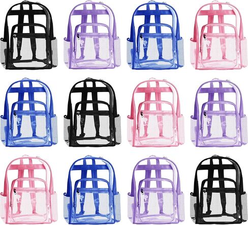 Winterlace 12 Pack 16 "حقيبة ظهر شفافة شريحة الثقيلة PVC للرياضة والملاعب والمهرجانات والحفلات الموسيقية (ألوان متنوعة (أسود/أزرق/أرجواني/وردي)) in Saudi Arabia