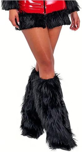 WDIRARA Women's Leopard Pattern Fuzzy Leg Warmers Fur Long Boot Cuffs Cover in Saudi Arabia