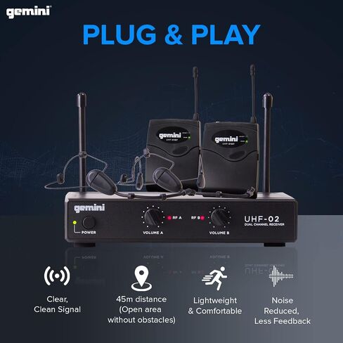 Gemini UHF Wireless Microphone Bundle – Professional Handheld & Lapel Mics, Dual-Channel Receiver, Long Range for Live Performance & Presentations (Hand Held Frequencies 3 + 4) in Kuwait