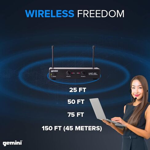 Gemini UHF Wireless Microphone Bundle – Professional Handheld & Lapel Mics, Dual-Channel Receiver, Long Range for Live Performance & Presentations (Hand Held Frequencies 3 + 4) in Kuwait