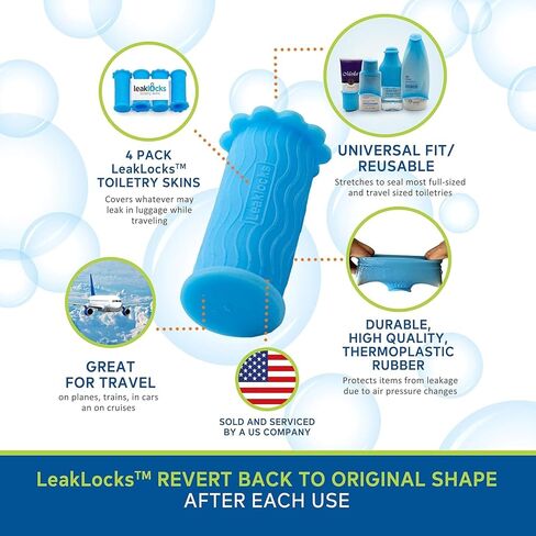 Skins Skins ™ Leaklocks® Skins ™ مرنة لتسرب حاوية السفر في الأمتعة. لأدوات النظافة القياسية والسفر. ملحق قابل لإعادة الاستخدام لحقيبة حقيبة السفر والأمتعة المحمولة in Saudi Arabia