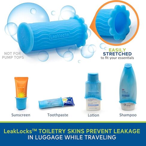 Skins Skins ™ Leaklocks® Skins ™ مرنة لتسرب حاوية السفر في الأمتعة. لأدوات النظافة القياسية والسفر. ملحق قابل لإعادة الاستخدام لحقيبة حقيبة السفر والأمتعة المحمولة in Saudi Arabia