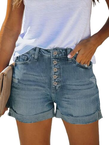 NEYOUQE Women's Denim Shorts High Waisted Ripped Distressed Button Short Frayed Jeans Stretchy Casual Fashion Jean 2025 in Saudi Arabia