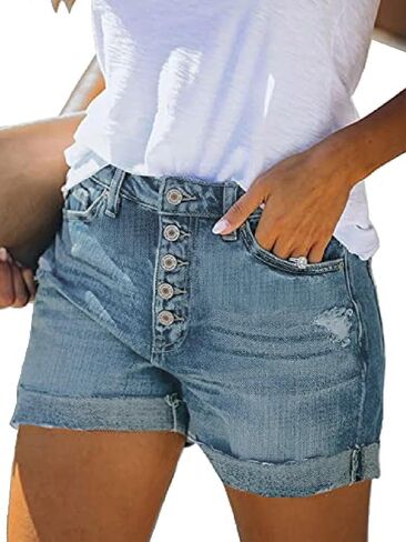 NEYOUQE Women's Denim Shorts High Waisted Ripped Distressed Button Short Frayed Jeans Stretchy Casual Fashion Jean 2025 in Saudi Arabia