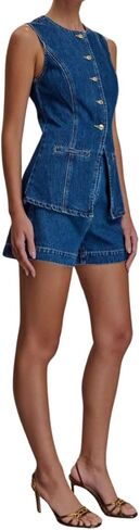 Women's Denim 2 Piece Set Casual Business Sleeveless Jean Blazer Vest Tops and Shorts Outfit Tracksuits in Kuwait