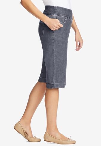 Woman Within Plus Size Pull-On Flex Elastic-Waist Stretch Denim Jeans Shorts in Saudi Arabia