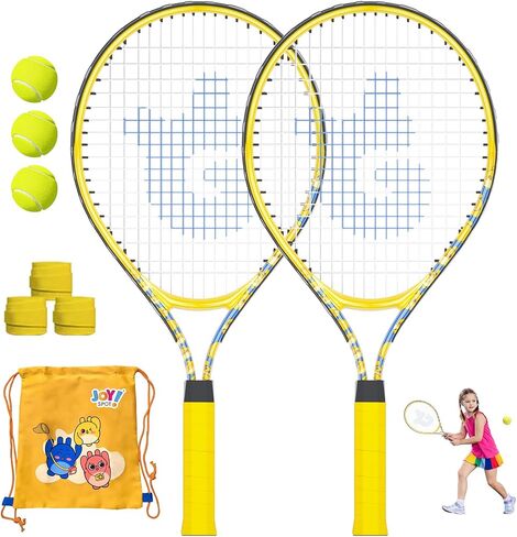 Kids Tennis Rackets 2 Pack with Tennis Trainer Rebound Balls, Size 19" & 21" Tennis Training Equipment for Parent-child activities, Portable Beginners junior Youth Tennis Practice Kit for Boy Girl in Saudi Arabia