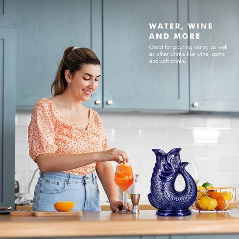 Gurgle Glug Jug The Bubble Jug® Dark Cobalt Blue 50 fl oz 1.5L Litre Extra Large Pitcher - Fish Shaped Jug - Decorative Ceramic Glugging Cocktail, Water and Gin Vase and Gurgling Carafe Pot in Saudi Arabia
