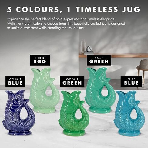 Gurgle Glug Jug The Bubble Jug® Dark Cobalt Blue 50 fl oz 1.5L Litre Extra Large Pitcher - Fish Shaped Jug - Decorative Ceramic Glugging Cocktail, Water and Gin Vase and Gurgling Carafe Pot in Saudi Arabia