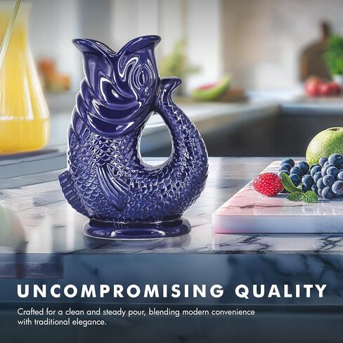 Gurgle Glug Jug The Bubble Jug® Dark Cobalt Blue 50 fl oz 1.5L Litre Extra Large Pitcher - Fish Shaped Jug - Decorative Ceramic Glugging Cocktail, Water and Gin Vase and Gurgling Carafe Pot in Saudi Arabia