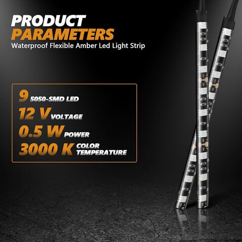 2PCS Waterproof Flexible Amber Led Light Strip, 12V 9-5050-SMD Led Strip for Motorcycle Turn Signal Backup License Plate, Universal Yellow Light Strip for Motorcycle ATV UTV in Saudi Arabia