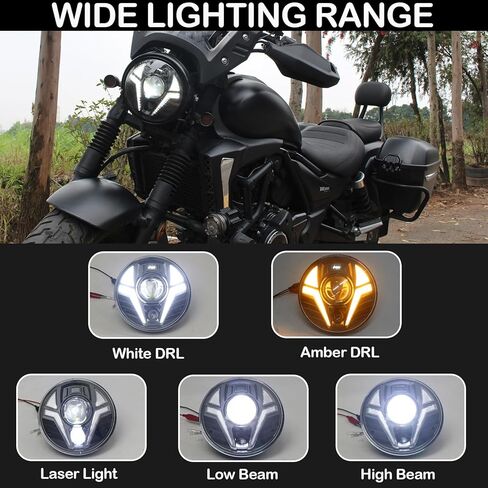 7 بوصة مستديرة تنين العين LED LED HEARLIGT 7 "دراجة نارية أبيض DRL رأس الضوء الإشارات العنبر المتكاملة مع الليزر للدراجات النارية in Kuwait