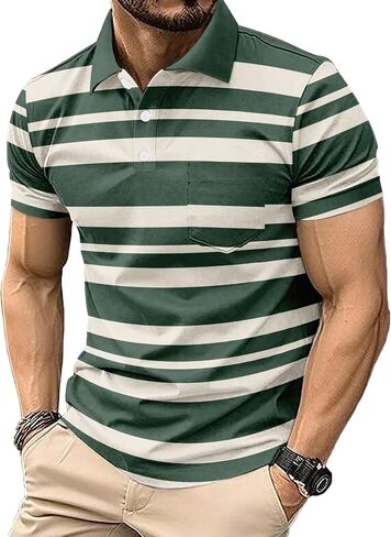 3 Pack Mens Striped Golf Shirt Moisture Wicking Quick-Dry Short Sleeve Casual Print Collared Golf Polo Shirts in Saudi Arabia