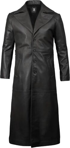 fjackets Leather Long Coat Men Full Length Peacoat Mens - Real Lambskin Leather Trench Coats For Men in Kuwait