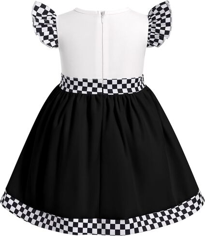 Kids Girls 1st 2nd Birthday Race Car Driver Costume Flutter Sleeve Ruffle Dress Racer Costume in Kuwait