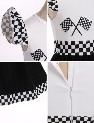 Kids Girls 1st 2nd Birthday Race Car Driver Costume Flutter Sleeve Ruffle Dress Racer Costume in Kuwait