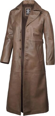 fjackets Leather Long Coat Men Full Length Peacoat Mens - Real Lambskin Leather Trench Coats For Men in Kuwait