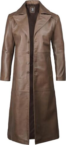 fjackets Leather Long Coat Men Full Length Peacoat Mens - Real Lambskin Leather Trench Coats For Men in Kuwait