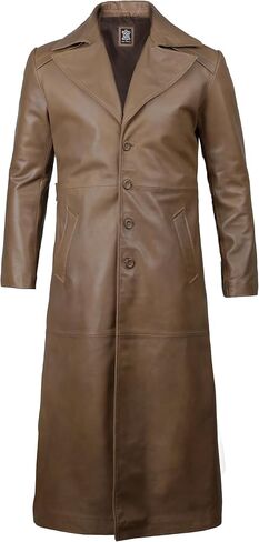 fjackets Leather Long Coat Men Full Length Peacoat Mens - Real Lambskin Leather Trench Coats For Men in Kuwait