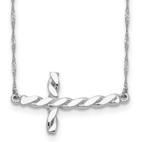 IceCarats 14K Solid White Gold Twisted Sideways Holy Cross Necklace 17 inch Chain in Saudi Arabia