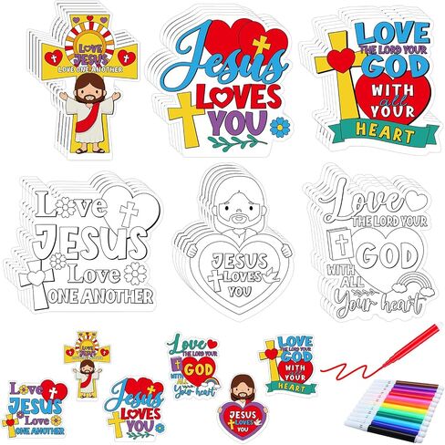 30 Sets Cross Crafts Color Your Own Jesus Loves Me Magnet for Kids DIY Christian Religious Coloring Cross Craft Ornaments for Sunday School Gift Party Supplies School Art Fun Home Activities in Saudi Arabia