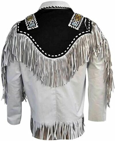 Men's Western Genuine Cowhide Leather Jacket| Traditional Native American Real Cowhide Cowboy Coat with Fringe in Kuwait