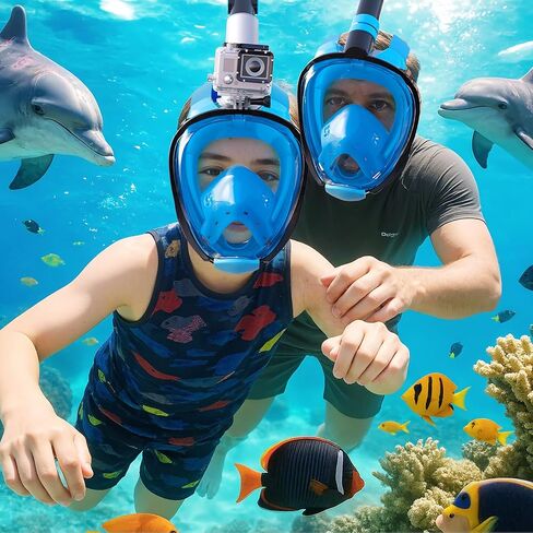 Greatever G2 Adults Kids Full Face Snorkel Mask 2 Pcs,Snorkeling Gear with Latest Dry Top System,Foldable 180 Degree Panoramic View,Safe Breathing,Anti-Leak&Anti-Fog Snorkeling Mask with Camera Mount in Saudi Arabia