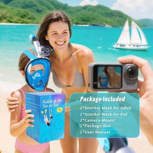 Greatever G2 Adults Kids Full Face Snorkel Mask 2 Pcs,Snorkeling Gear with Latest Dry Top System,Foldable 180 Degree Panoramic View,Safe Breathing,Anti-Leak&Anti-Fog Snorkeling Mask with Camera Mount in Saudi Arabia