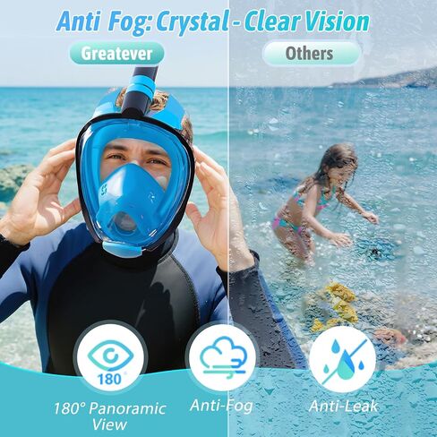 Greatever G2 Adults Kids Full Face Snorkel Mask 2 Pcs,Snorkeling Gear with Latest Dry Top System,Foldable 180 Degree Panoramic View,Safe Breathing,Anti-Leak&Anti-Fog Snorkeling Mask with Camera Mount in Saudi Arabia