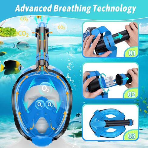 Greatever G2 Adults Kids Full Face Snorkel Mask 2 Pcs,Snorkeling Gear with Latest Dry Top System,Foldable 180 Degree Panoramic View,Safe Breathing,Anti-Leak&Anti-Fog Snorkeling Mask with Camera Mount in Saudi Arabia