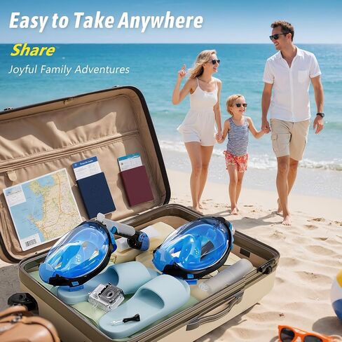 Greatever G2 Adults Kids Full Face Snorkel Mask 2 Pcs,Snorkeling Gear with Latest Dry Top System,Foldable 180 Degree Panoramic View,Safe Breathing,Anti-Leak&Anti-Fog Snorkeling Mask with Camera Mount in Saudi Arabia