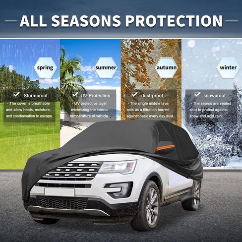 X AUTOHAUX Car Cover Outdoor Waterproof Sun Rain Snow Hail Protection with Left Side Door Zipper 210D-PU for Ford Explorer in Saudi Arabia