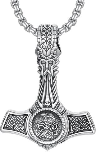 Thors Hammer Necklace Sterling Silver Celtic Knot Wolf Necklace Viking Mjolnir Pendant Jewelry for Men Women in Kuwait