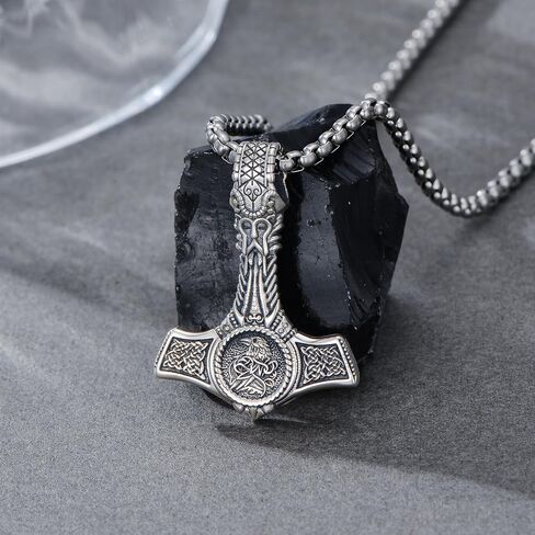 Thors Hammer Necklace Sterling Silver Celtic Knot Wolf Necklace Viking Mjolnir Pendant Jewelry for Men Women in Kuwait