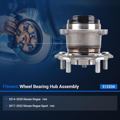 Autoround Pair 512534 Rear Wheel Bearing Hub Assembly Compatible with Nissan Rogue 2014-2020, Rogue Sport 2017-2022 FWD Only, 5 Lugs w/ABS in Saudi Arabia