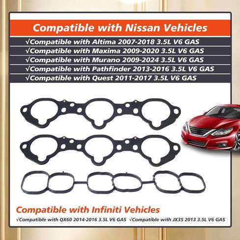 MS97143 Intake Manifold Gasket Set Replacement for Nissan for Infiniti Vehicle 3.5L V6 2007-2024 for Altima for Maxima for Murano for Pathfinder for Quest, for QX60 2014 2015 2016 JX35 2013 MS19450 in Saudi Arabia