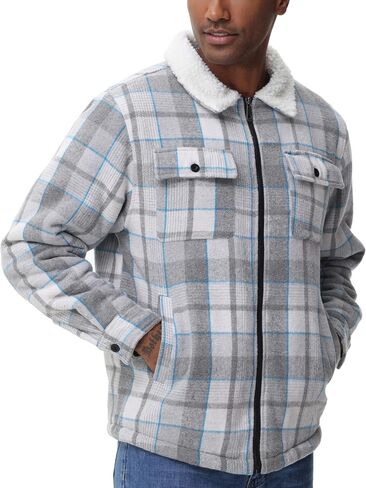 Zity Mens Flannel Jacket Lapel zip up fleece fleece plaid sherpa coated coat in Kuwait