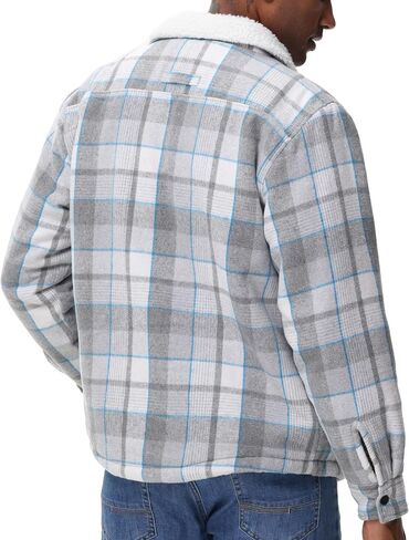 Zity Mens Flannel Jacket Lapel zip up fleece fleece plaid sherpa coated coat in Kuwait