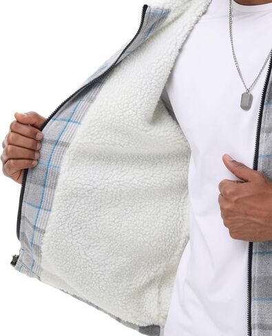 Zity Mens Flannel Jacket Lapel zip up fleece fleece plaid sherpa coated coat in Kuwait