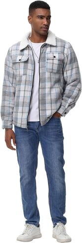 Zity Mens Flannel Jacket Lapel zip up fleece fleece plaid sherpa coated coat in Kuwait