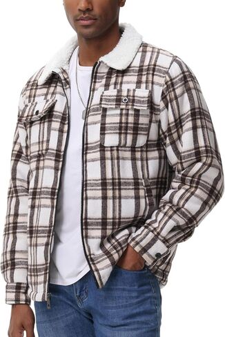 Zity Mens Flannel Jacket Lapel zip up fleece fleece plaid sherpa coated coat in Saudi Arabia