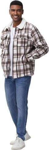 Zity Mens Flannel Jacket Lapel zip up fleece fleece plaid sherpa coated coat in Saudi Arabia