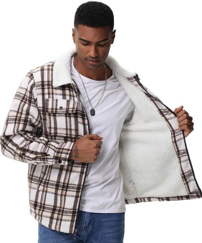 Zity Mens Flannel Jacket Lapel zip up fleece fleece plaid sherpa coated coat in Saudi Arabia