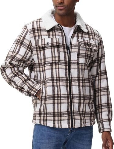 Zity Mens Flannel Jacket Lapel zip up fleece fleece plaid sherpa coated coat in Saudi Arabia